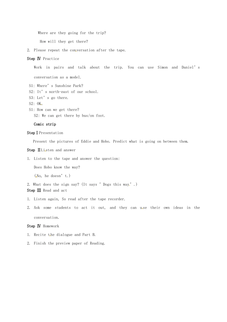 七年级英语下册《Unit 4 Finding your way》教案 （新版）牛津版-（新版）牛津版初中七年级下册英语教案_第2页