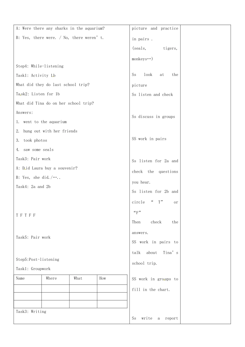 山东省郯城县第三初级中学八年级英语上册《Unit 8 How was your school trip Section A(1a-Grammar)》教案 人教新目标版_第2页