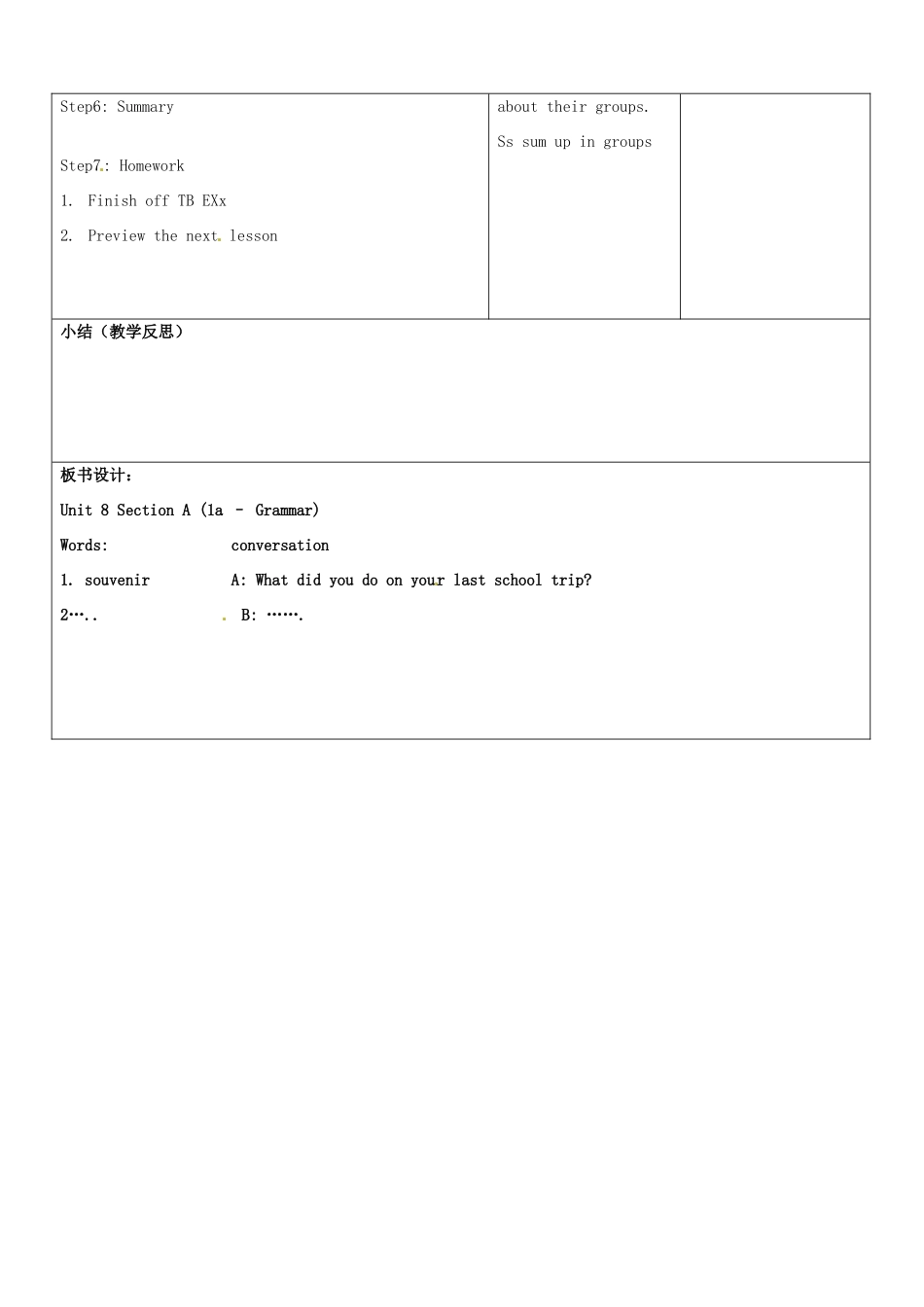 山东省郯城县第三初级中学八年级英语上册《Unit 8 How was your school trip Section A(1a-Grammar)》教案 人教新目标版_第3页