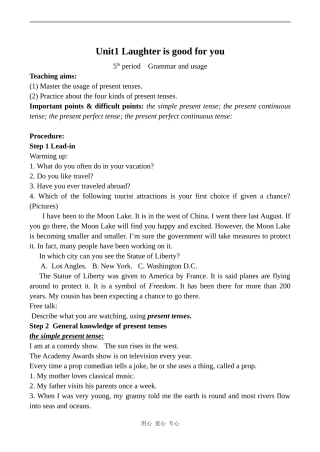 高中英语Unit1 Laughter is good for you 5牛津版选修六