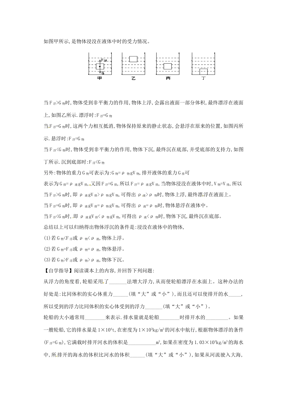 八年级物理下册 第十章 第3节《物体的沉浮条件及应用》学案（无答案）（新版）新人教版_第2页