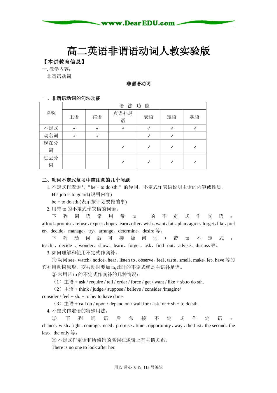 高二英语非谓语动词人教实验版知识精讲_第1页