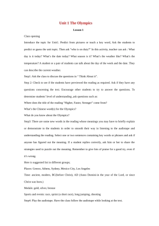 九年级英语上：Unit 1 The Olympics Lesson 1-Lesson 4教案冀教版