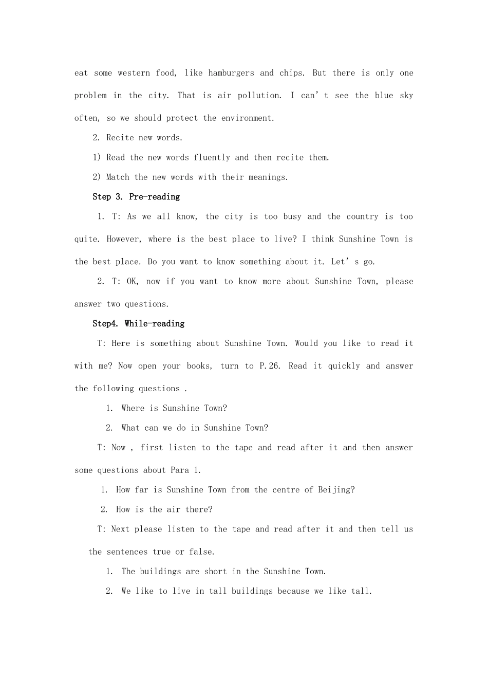 江苏省连云港市灌南县实验中学七年级英语下册《Unit 2 Reading》教案 人教新目标版_第2页