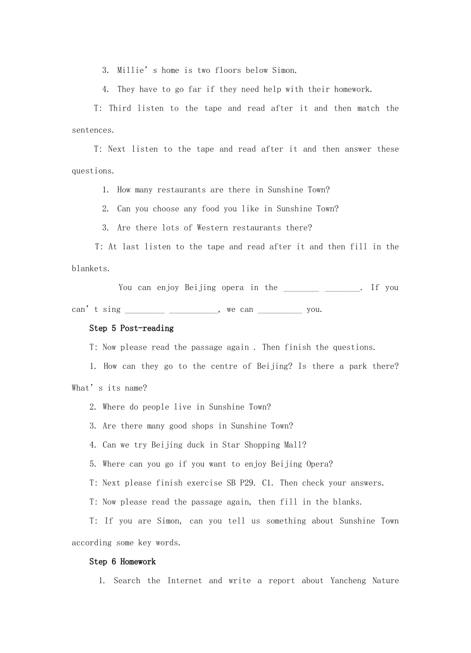 江苏省连云港市灌南县实验中学七年级英语下册《Unit 2 Reading》教案 人教新目标版_第3页