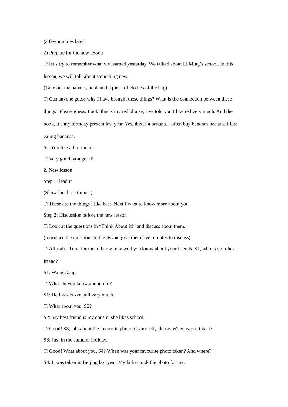 八年级英语上册 Unit 1 Me and My Class lesson 2 Many Faces, One Picture教案 冀教版_第2页