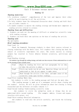 牛津版高中英语必修5Unit 3 Science versus nature--Reading1