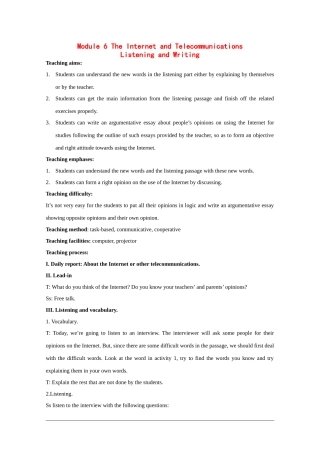高中英语：module6 listening and writing教案（外研版必修1）