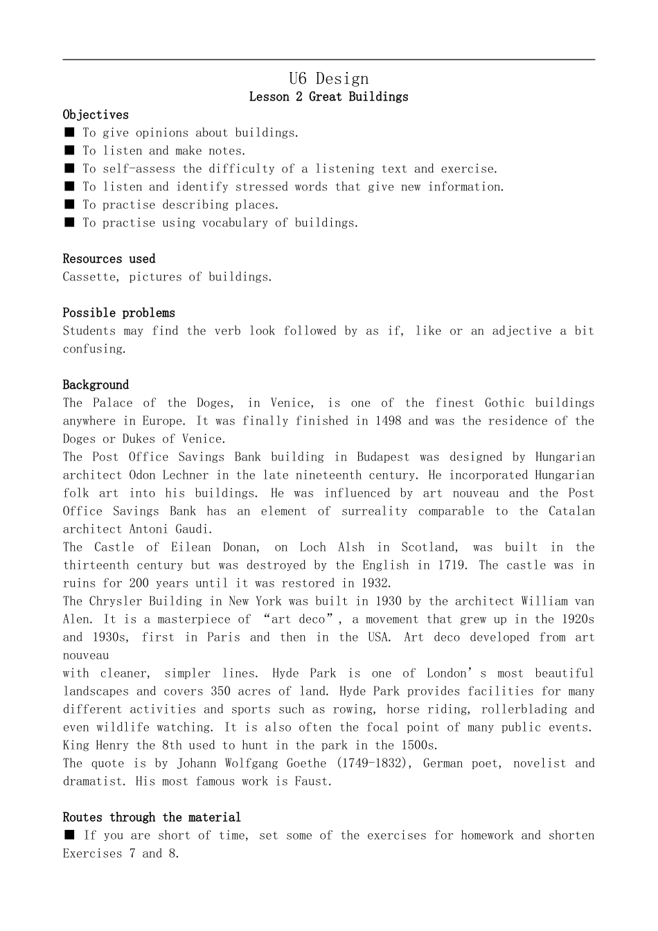 高中英语U6 Design--Lesson 2 Great Buildings[ty]北师大版必修二_第1页