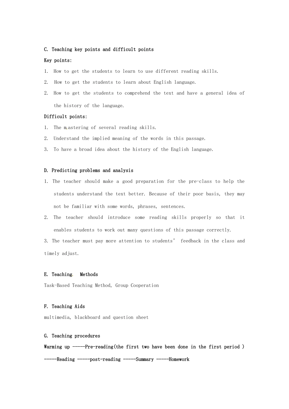 云南德宏州芒市第一中学高中英语 unit2 Enlish period2 reading教案 新人教版必修1_第3页
