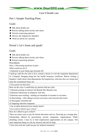 高中英语第三册(全一册)Unit 9 Health care--Period 1 Let is listen and speak