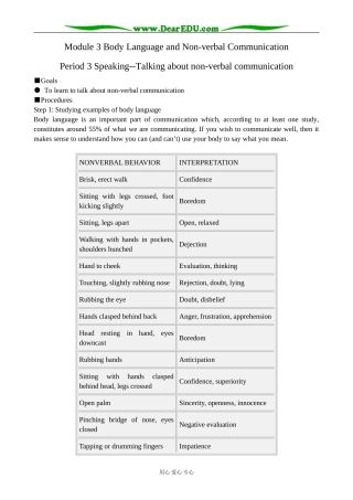 外研版英语必修4 Module3 Body Language and Non-verbal Communication--Speaking 
