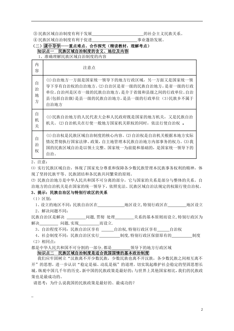 山东省威海市二中高中政治 政治生活 7.2民族区域自治制度 适合国情的基本政治制度 新人教版 必修2_第2页