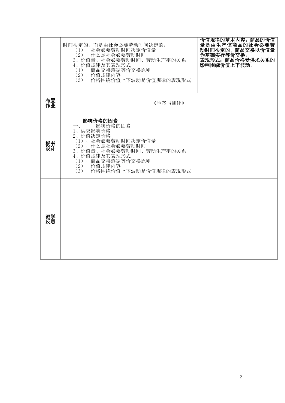 江苏省赣榆县智贤中学高中政治 第一单元 第二课 影响价格的因素教案 新人教版必修1_第2页