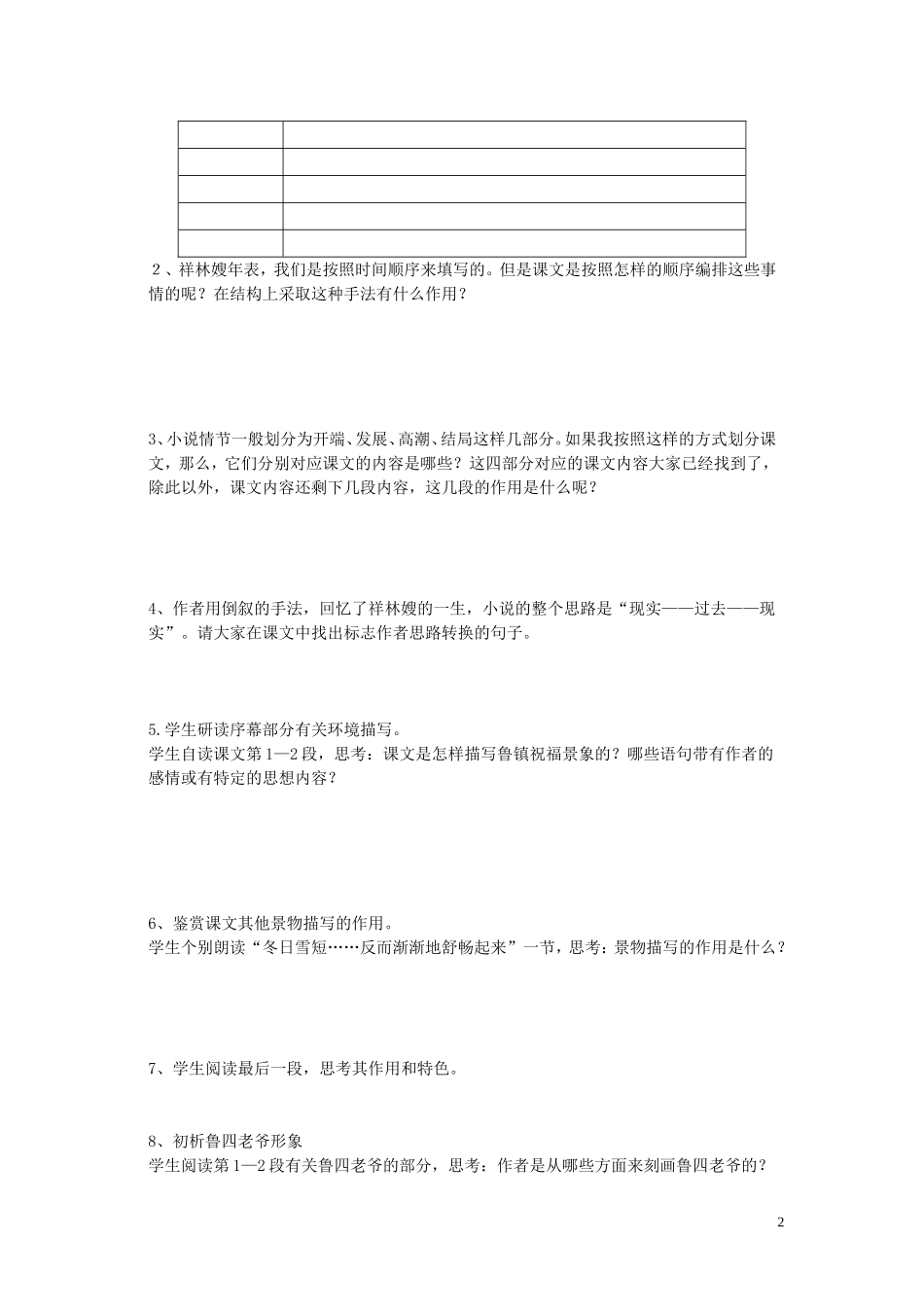 高中语文《祝福》导学案 新人教版必修3_第2页