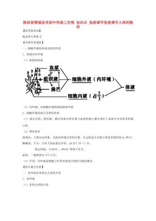 陕西省澄城县寺前中学高三生物 知识点 免疫调节免疫调节人体的稳态