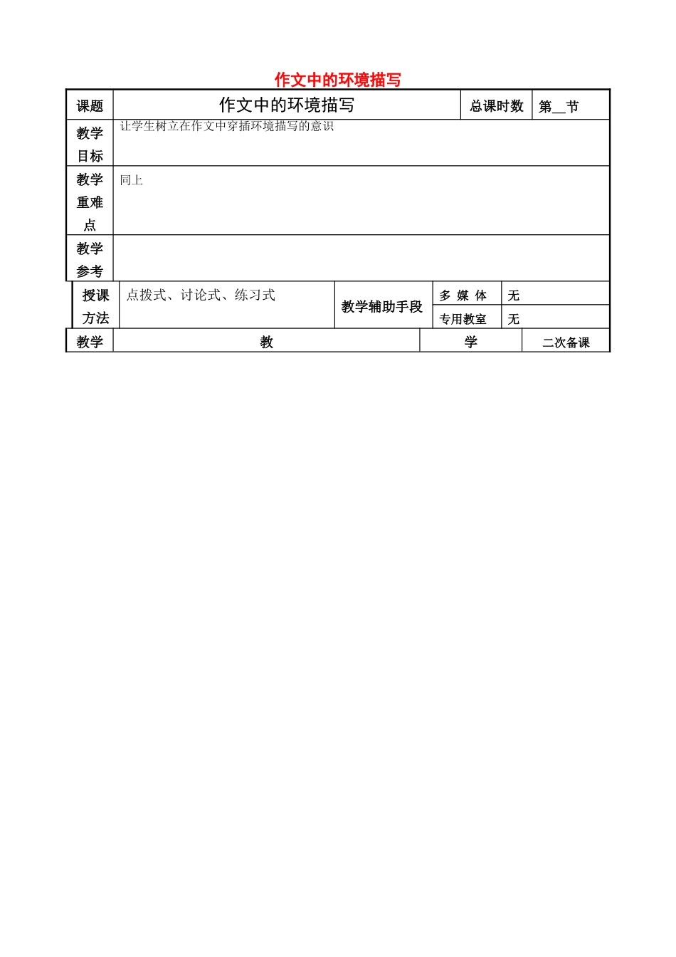 高考语文一轮复习《作文中的环境描写》教案-人教版高三全册语文教案_第1页