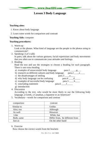高中英语Unit 19 Lesson 3 Body Language教案1 北师大版 选修7