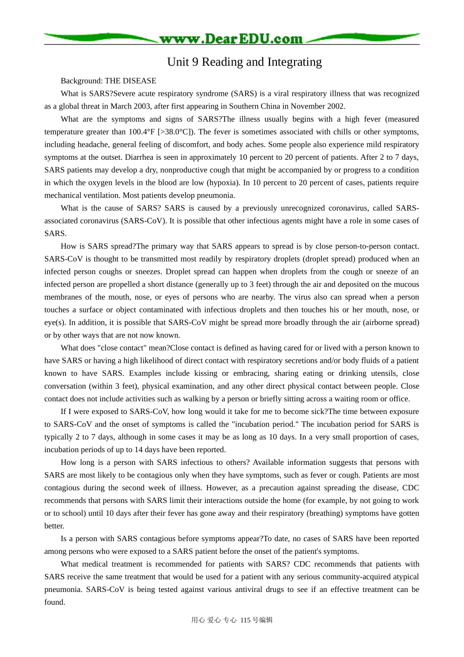 高中英语第三册(全一册)unit 9 Health care Reading and Integrating_第1页