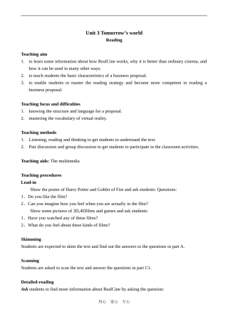 高中英语Unit 3 Tomorrow’s world  reading 1牛津版必修四