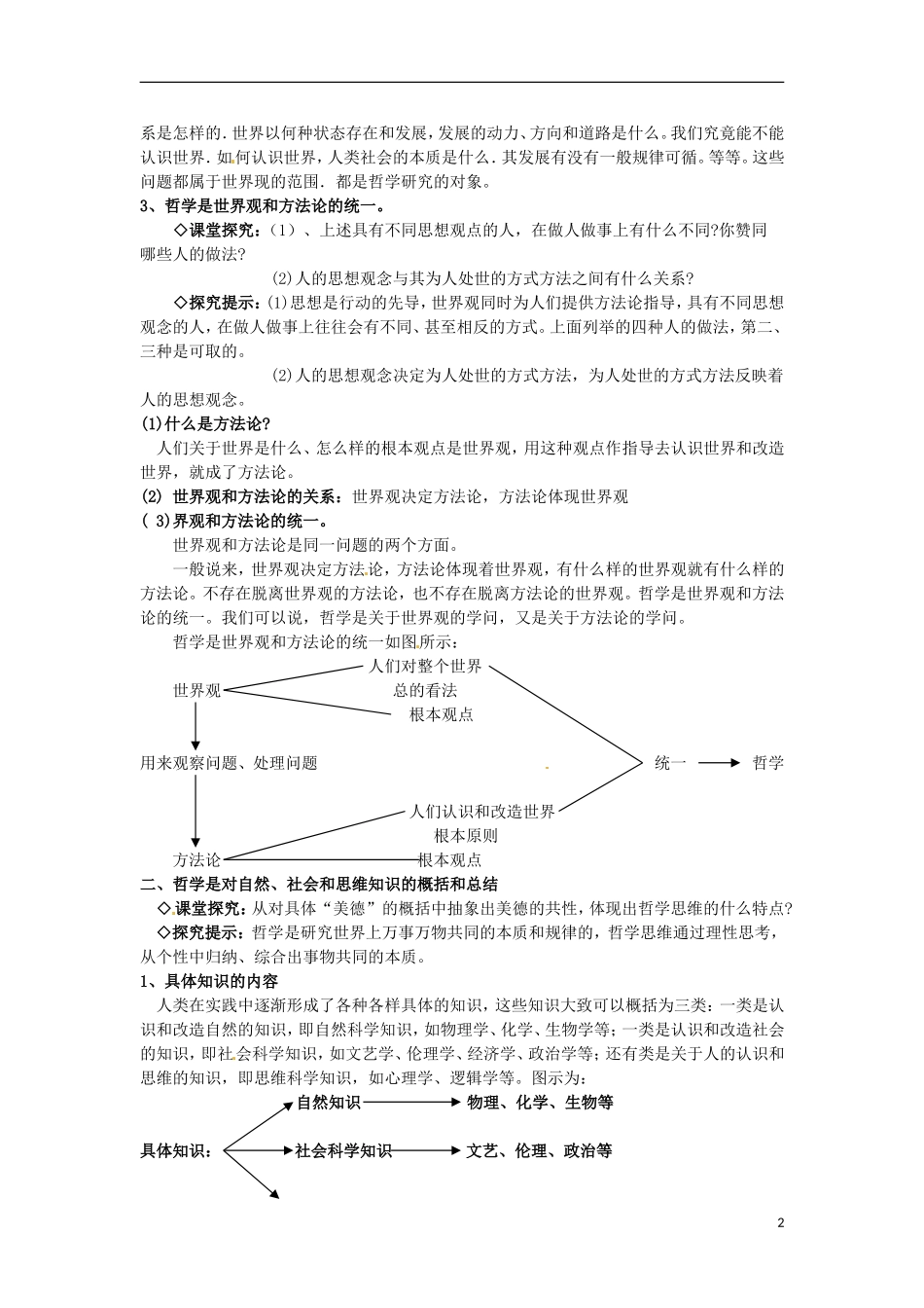 江西省横峰中学高中政治 第一课第二框 关于世界观的学说教案 新人教版必修4_第2页