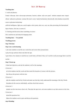 高二英语 Unit20 New Frontiers全单元教案 北师大版选修7