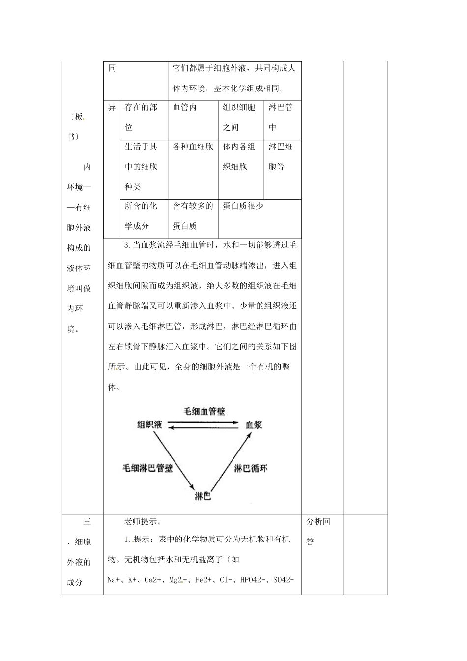 四川省古蔺县中学高中生物 1-1细胞生活的环境教案 新人教版必修3_第3页