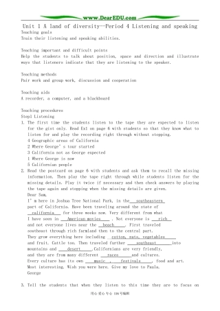 高中英语Unit 1 A land of diversity--Period 4