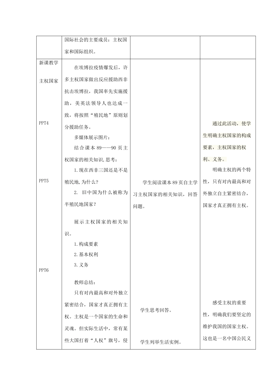 高中政治 8.2《国际社会的主要成员 主权国家》教学设计 新人教版必修2-新人教版高一必修2政治教案_第3页