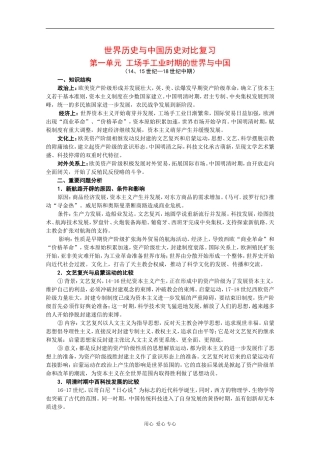 高三历史世界历史与中国历史对比复习教案