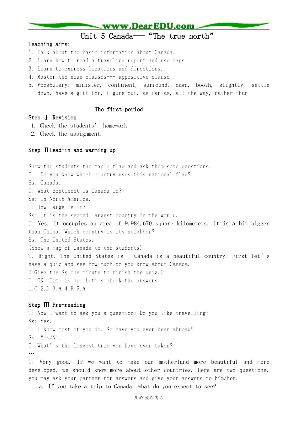 高中英语Unit 5 Canada---“The true north”新人教版必修三_第1页