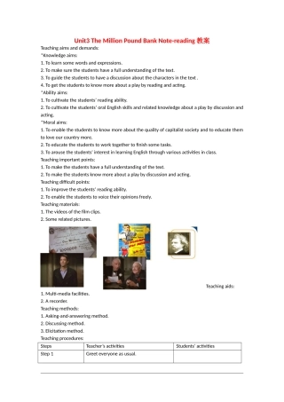 高中英语：unit3 the million pound bank note-reading教案新人教版必修3