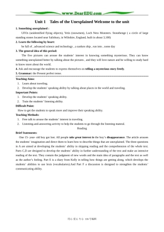 高中英语Unit1 Tales of the Unexplained Welcome to the unit