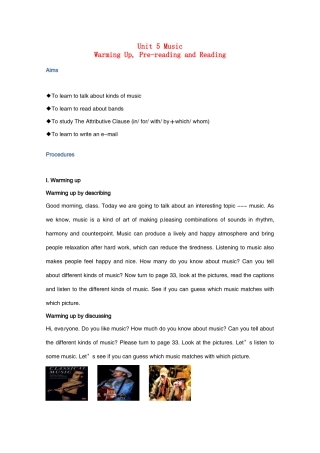 高中英语 Unit5 Warming Up,Pre-reading and Reading教案 新人教版必修2