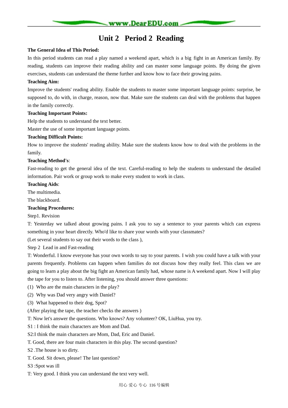 高中英语Unit 2  Period 2  Reading教案_第1页