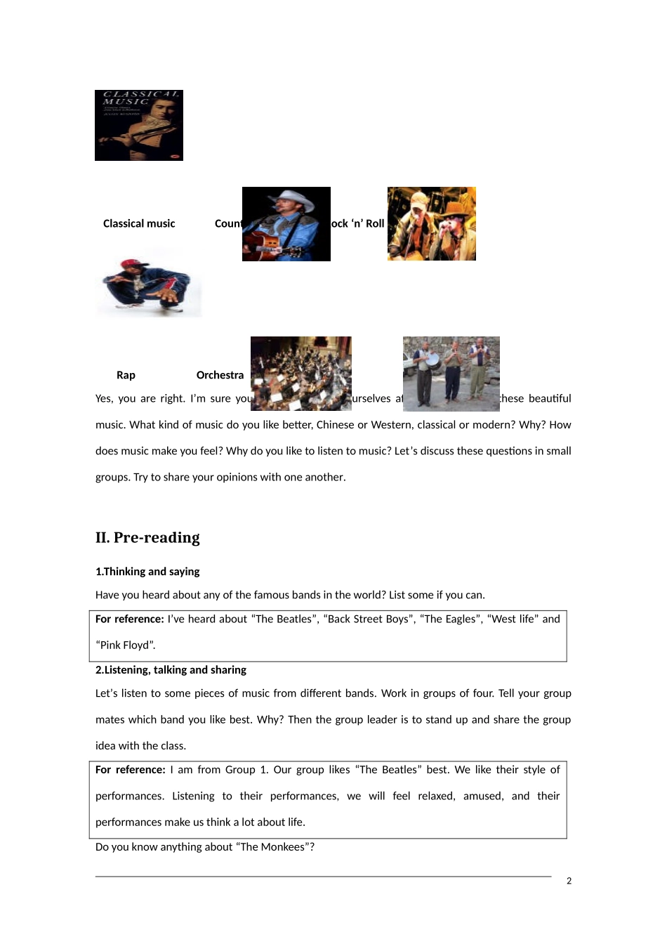 高中英语 unit5《music—warming up and reading》教案 新人教版必修2_第2页