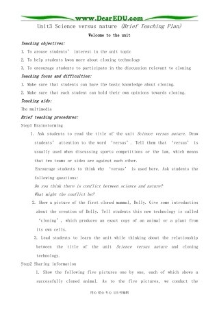 牛津版高中英语必修5Unit 3 Science versus nature--Welcome