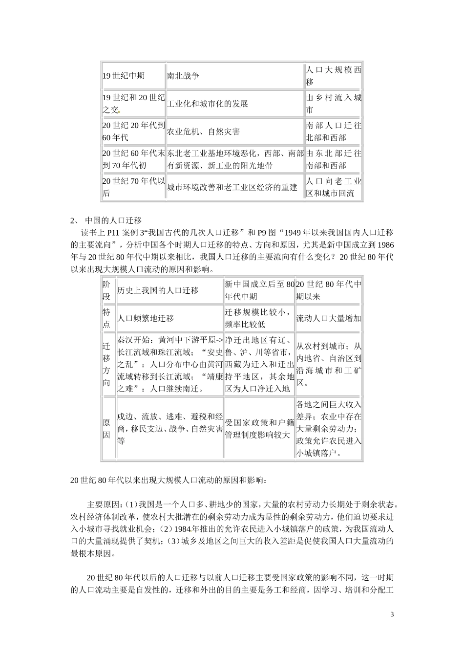 广东省惠州市惠东县安墩中学高中地理 1-2人口的空间变化教案 新人教版必修2_第3页