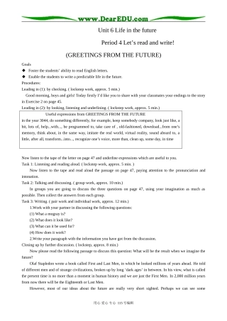 高中英语第二册上Unit 6 Life in the future--Period 4 Let is read and write