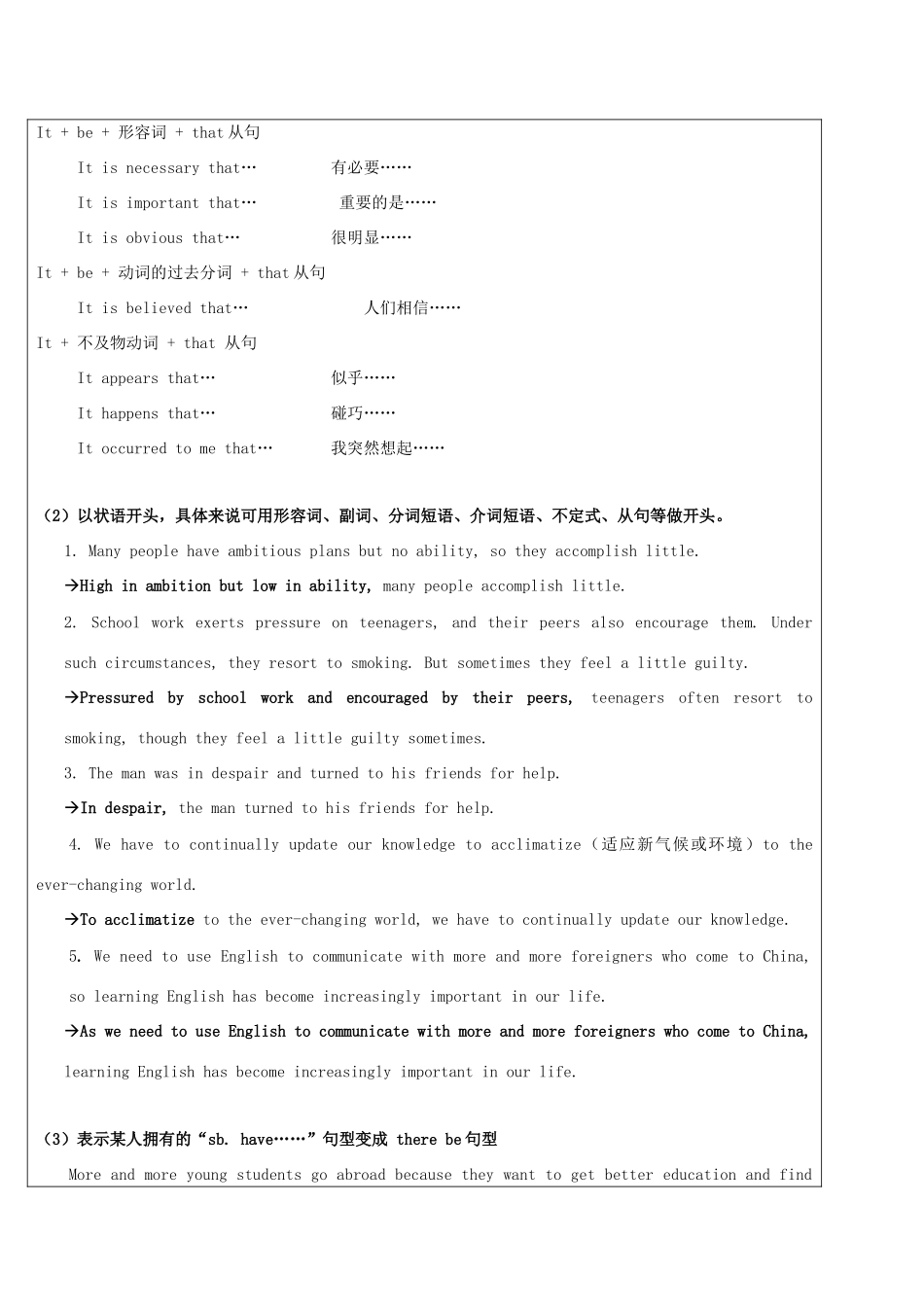 高中英语写作 第30课时 英语句型多样化的技巧教案-人教版高中全册英语教案_第3页