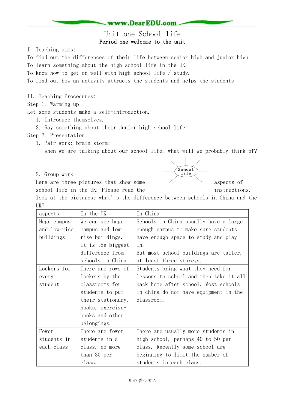 牛津版必修1高中英语Unit1 School life教案_第1页