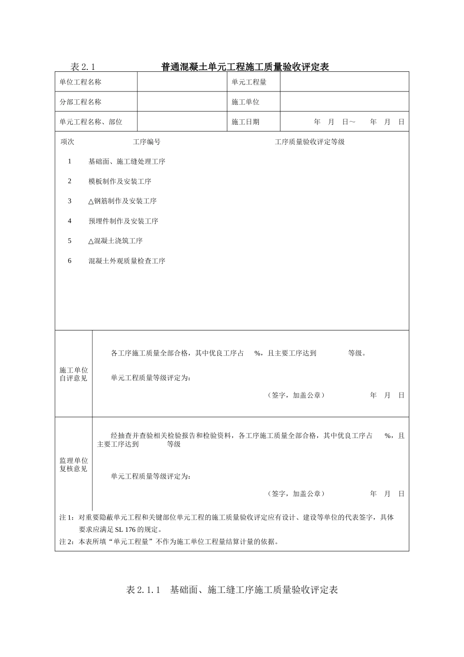 XXXX最新版,水利工程普通混凝土工程质量评定表及填表说明_第2页