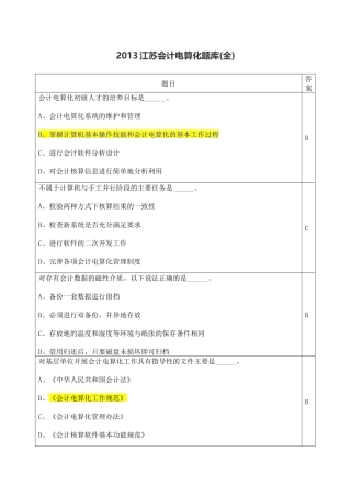 XXXX会计从业资格会计电算化题库(全)