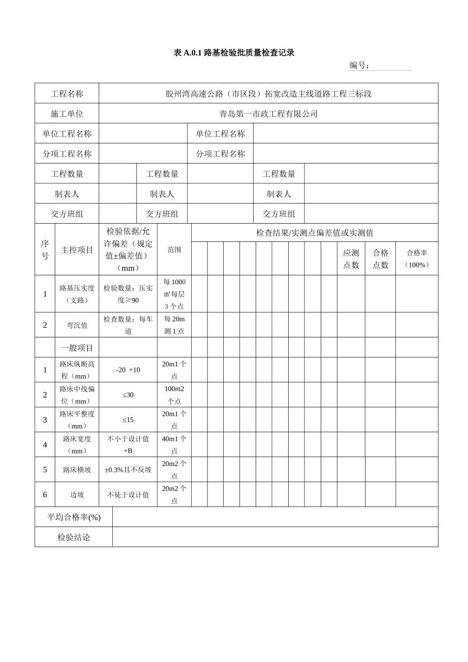 表A01检验批质量检查记录_第1页