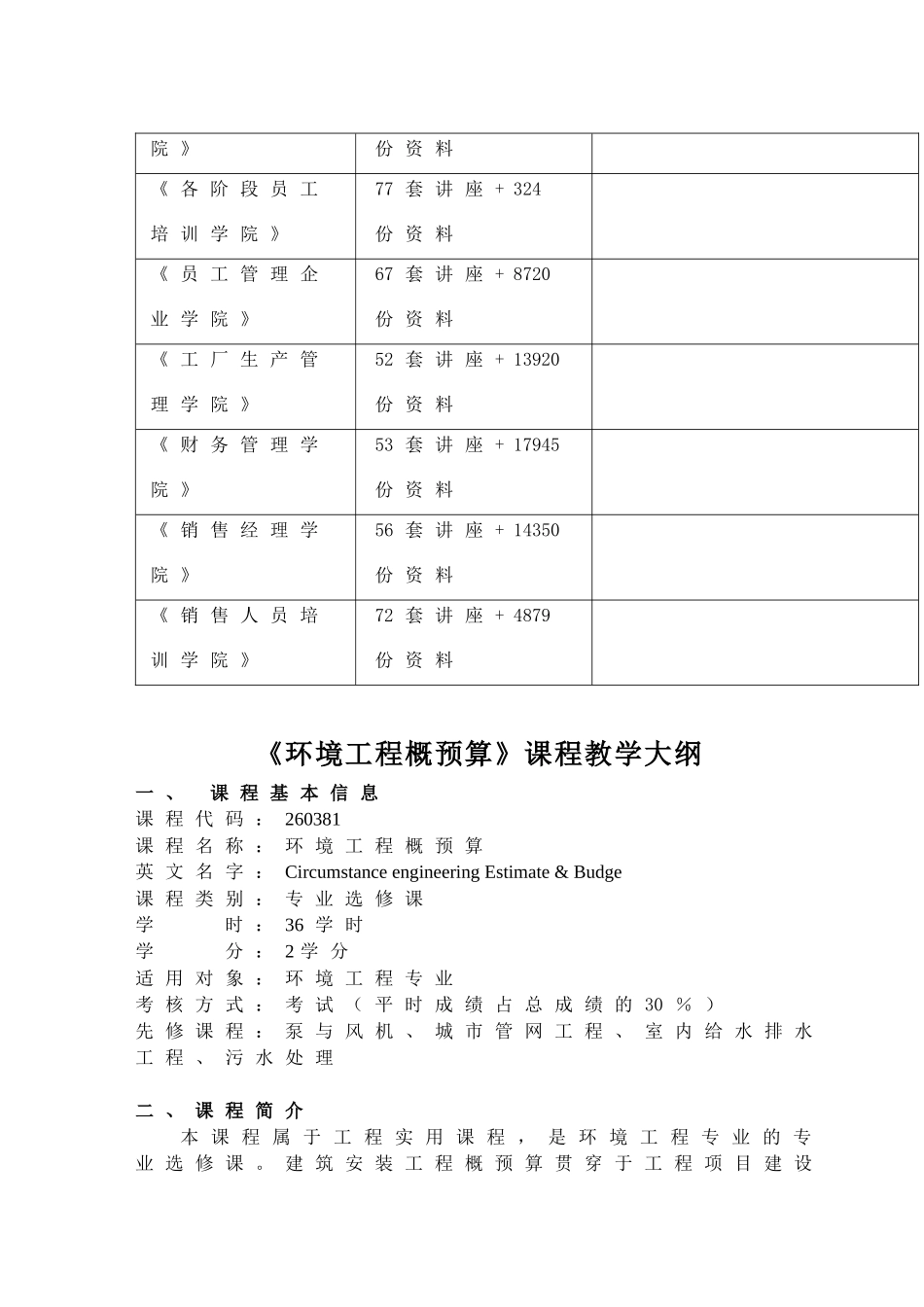 《环境工程概预算》教学大纲_第2页