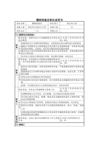财会审计部稽核档案员职位说明书
