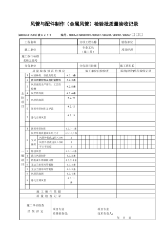 风管与配件制作（金属风管）检验批质量验收记录
