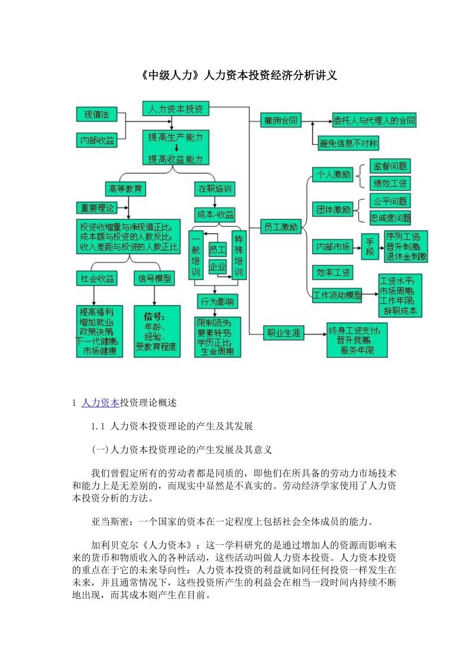 XXXX年 《中级人力》人力资本投资经济分析讲义_第1页