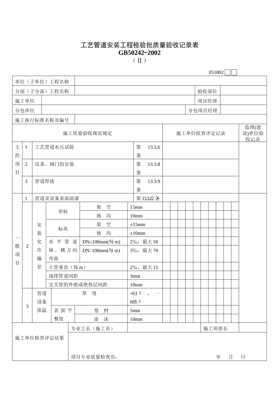 工艺管道安装工程检验批质量验收记录表_第1页