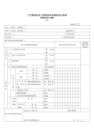 工艺管道安装工程检验批质量验收记录表